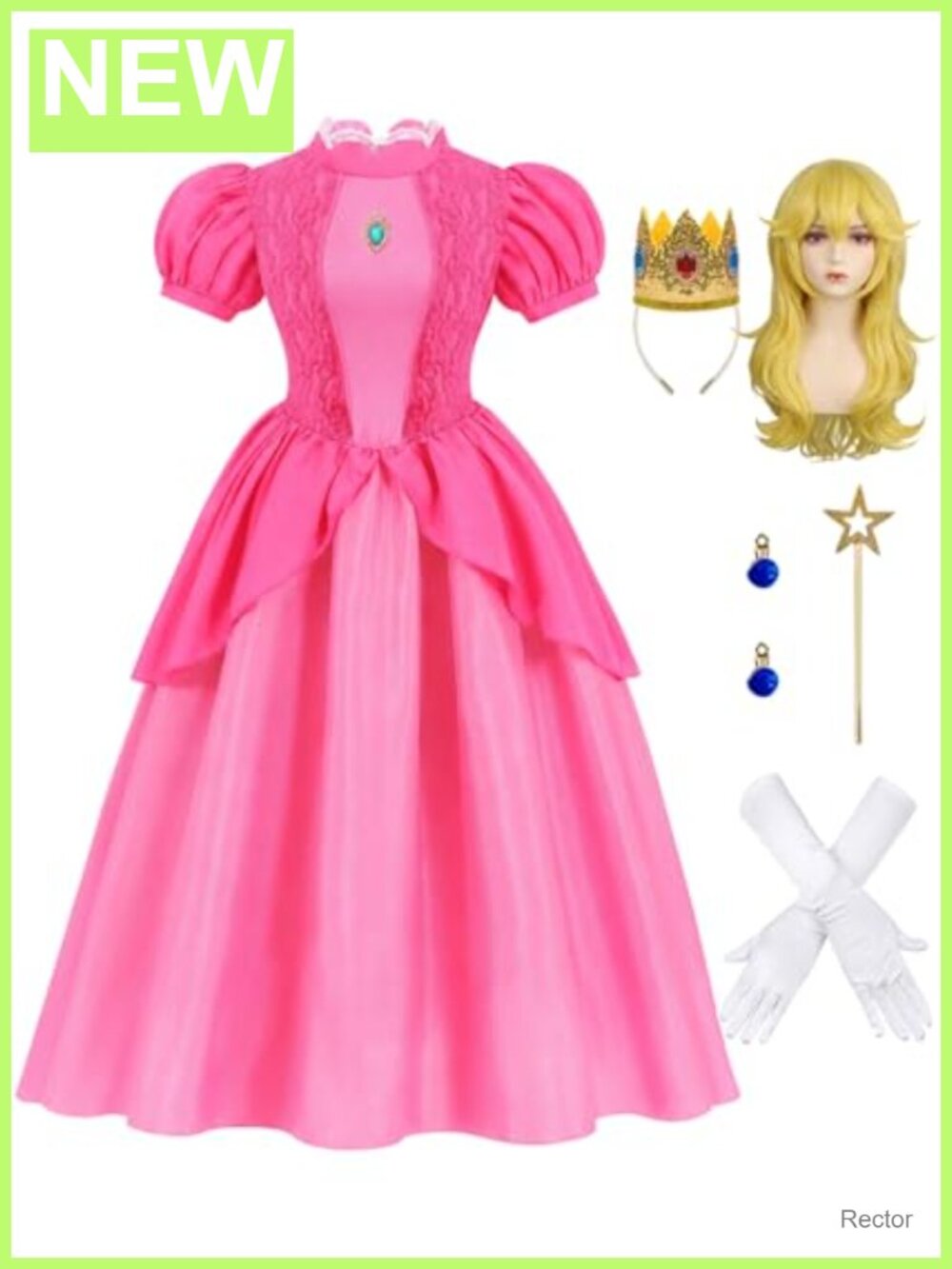 Princess Costume Dress with Wig Crown Wand Gloves Adult Halloween
